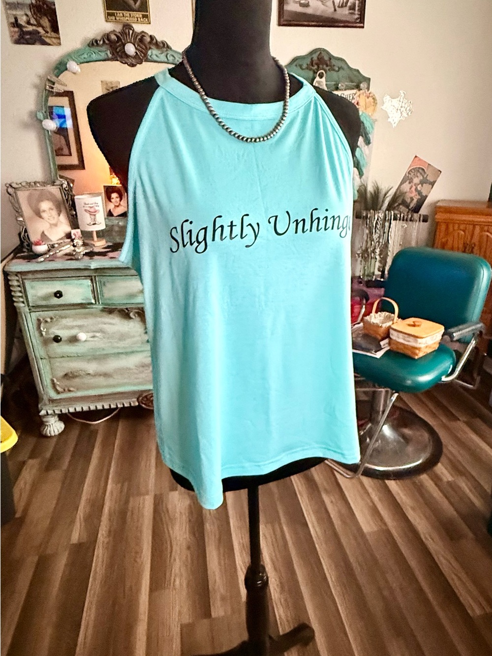Slightly Unhinged Women’s Aqua Halter Tank Top